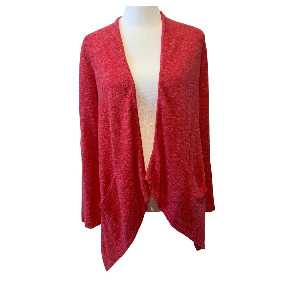 Eileen Fisher Cardigan Size PS Coral Red Linen Cotton Open Draped Lagenlook